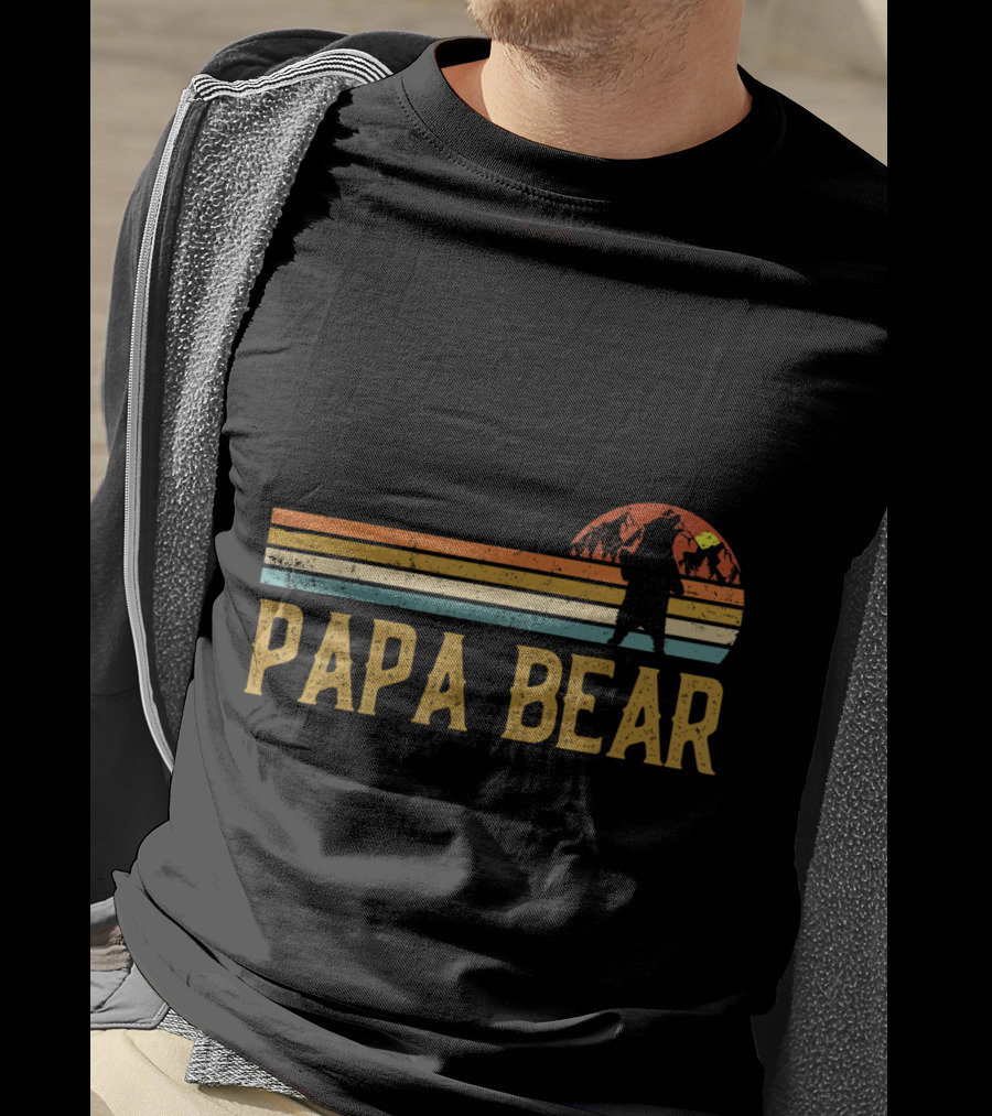 Papa Bear Vintage Sunset Bear T-Shirt