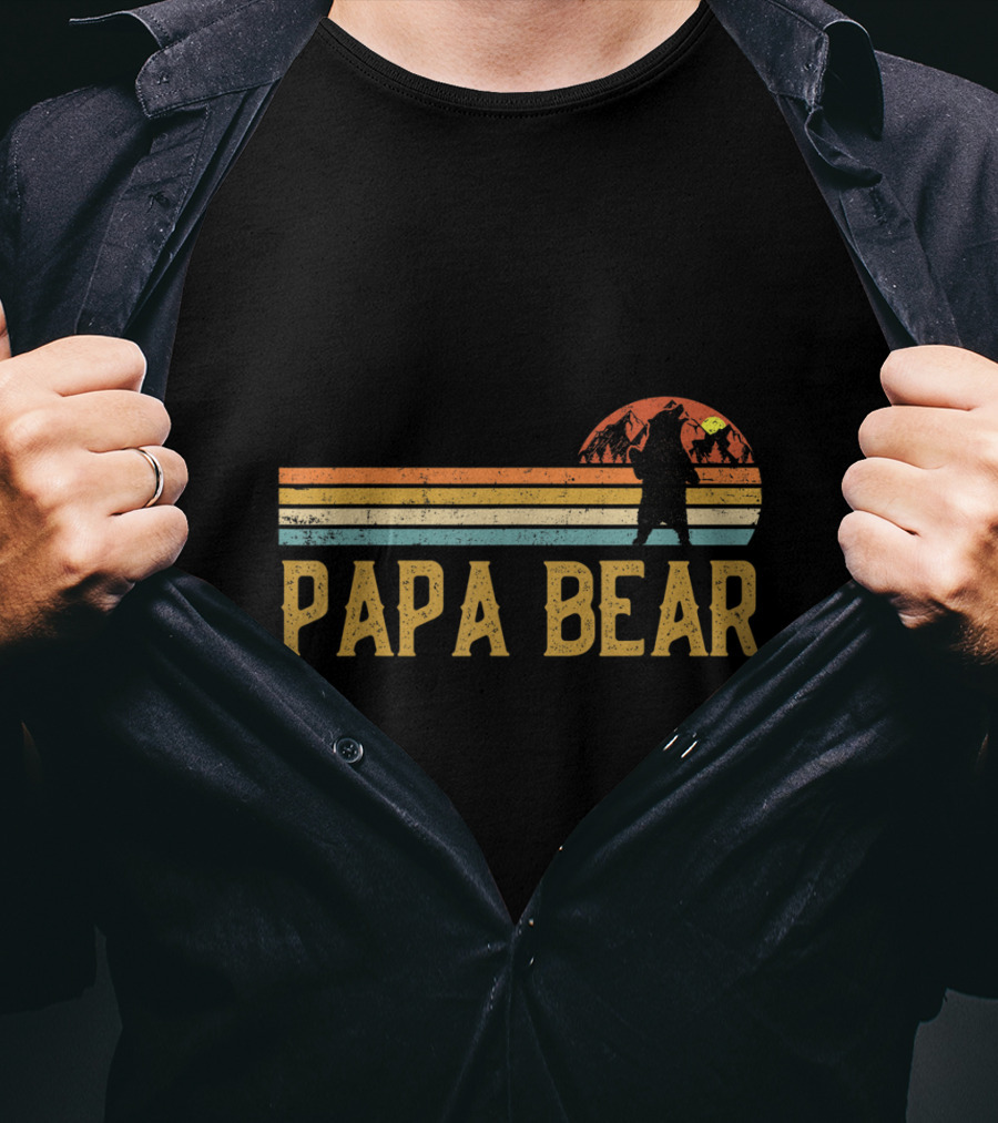 Papa Bear Vintage Sunset Bear T-Shirt