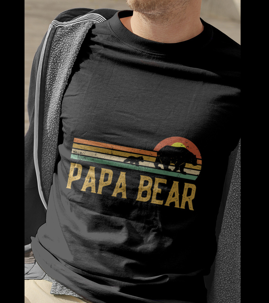 Vintage Papa Bear Daddy Retro Sunset Wildling Dad Bear 2Klog T-Shirt