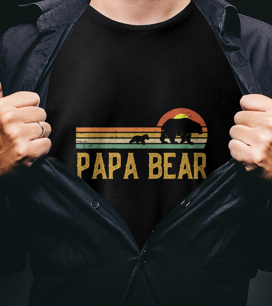 Vintage Papa Bear Daddy Retro Sunset Wildling Dad Bear 2Klog T-Shirt