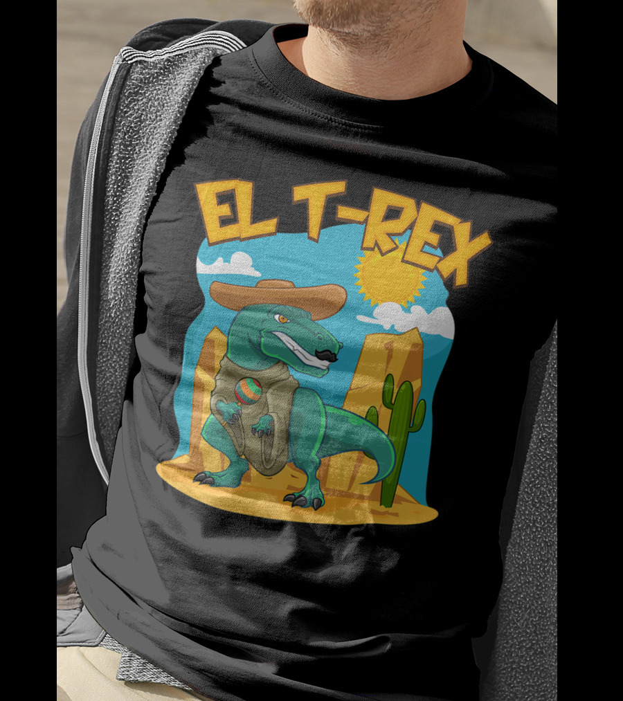 EL T-REX Mexican Dinosaur Cinco De Mayo Cactus Desert Sun Sombrero T-Shirt
