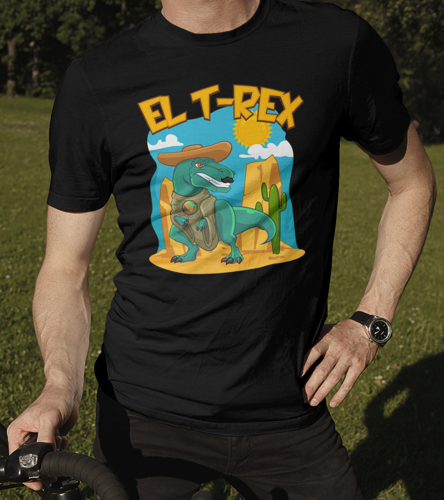 EL T-REX Mexican Dinosaur Cinco De Mayo Cactus Desert Sun Sombrero T-Shirt