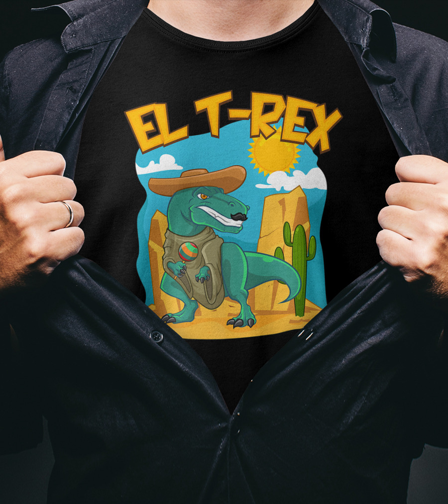 EL T-REX Mexican Dinosaur Cinco De Mayo Cactus Desert Sun Sombrero T-Shirt