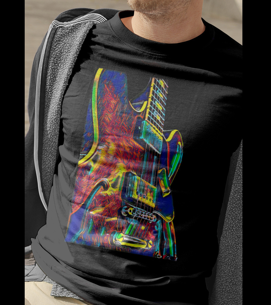 Electric Guitar Psychedelic Color Art Musician T-Shirt