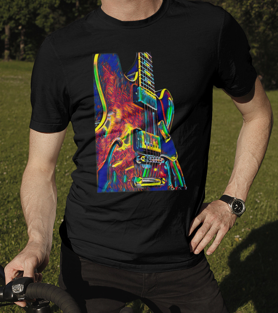 Electric Guitar Psychedelic Color Art Musician T-Shirt