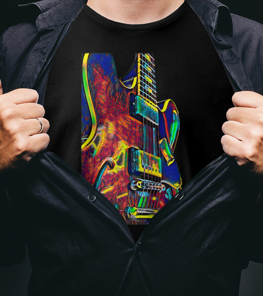 Electric Guitar Psychedelic Color Art Musician T-Shirt