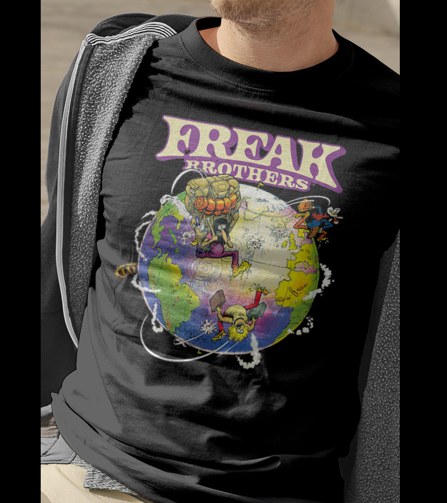 Freak Brothers Globe Trottin' Comic Characters Around The World T-Shirt