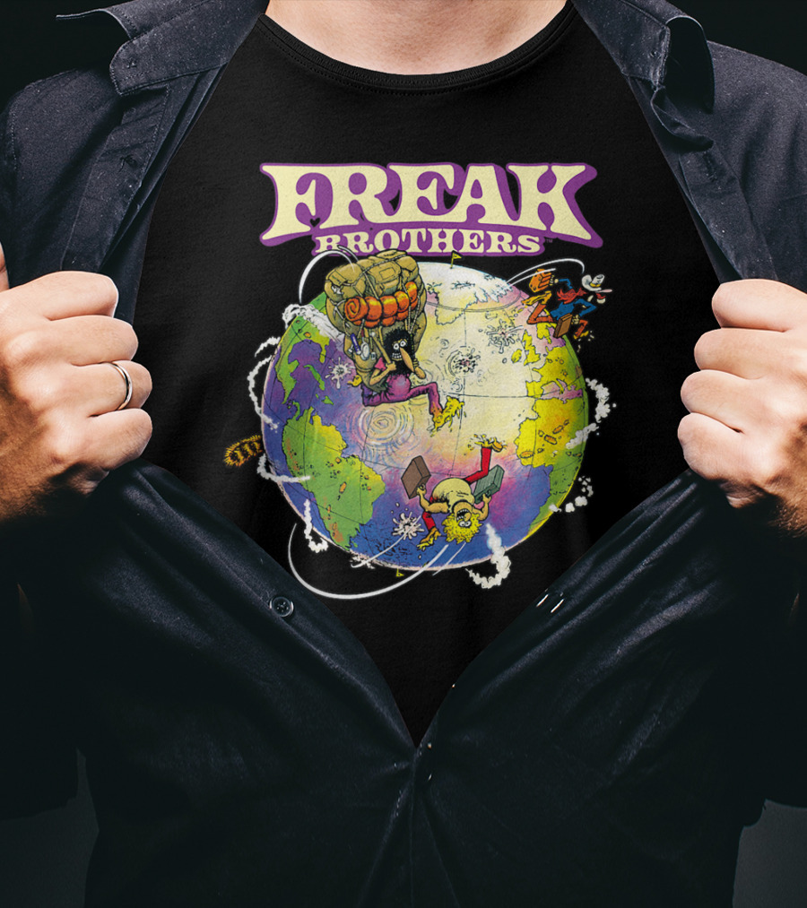 Freak Brothers Globe Trottin' Comic Characters Around The World T-Shirt