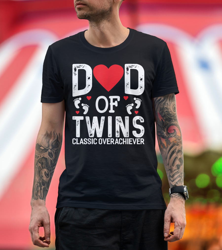 Dad of Twins Heart Footprints Classic Overachiever T-Shirt