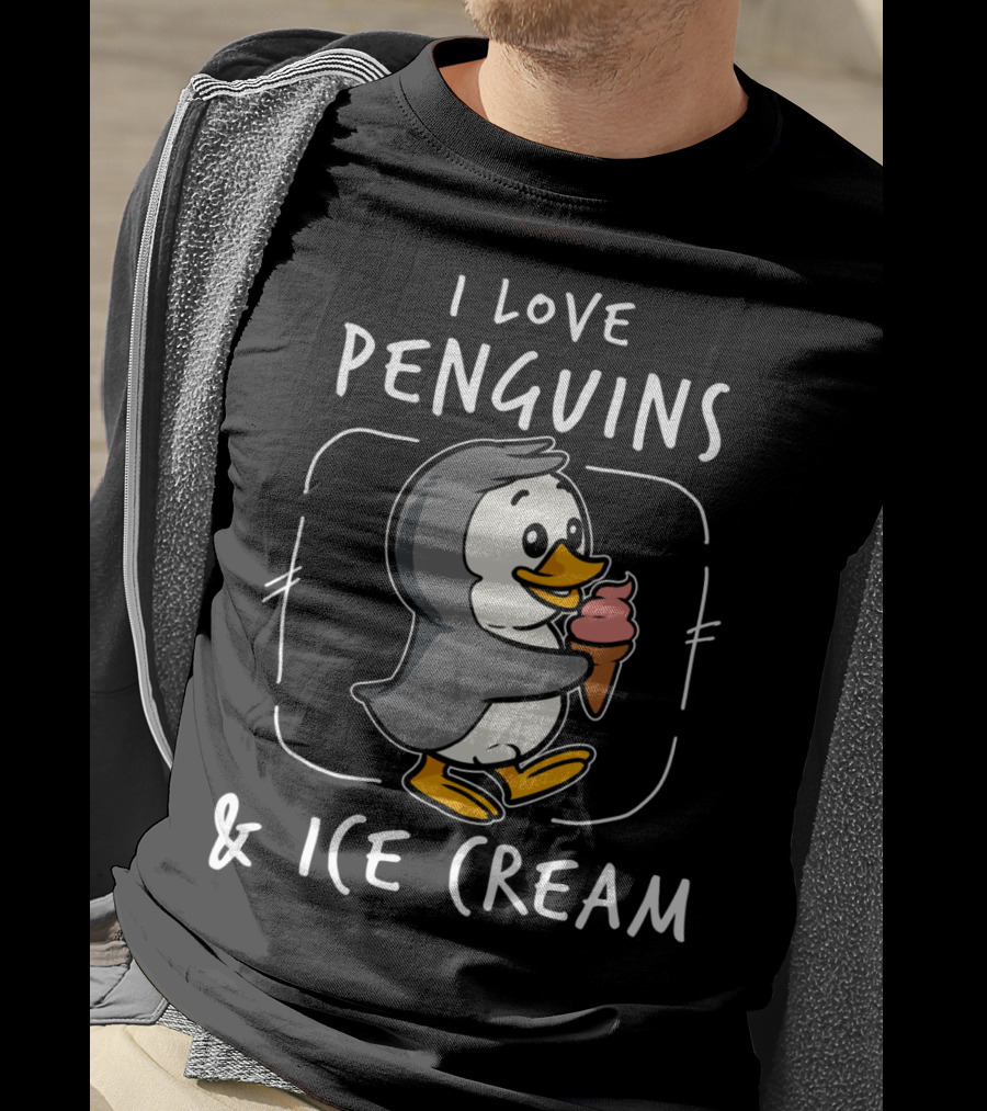 I Love Penguins And Ice Cream Sorbet Delicious Funny T-Shirt