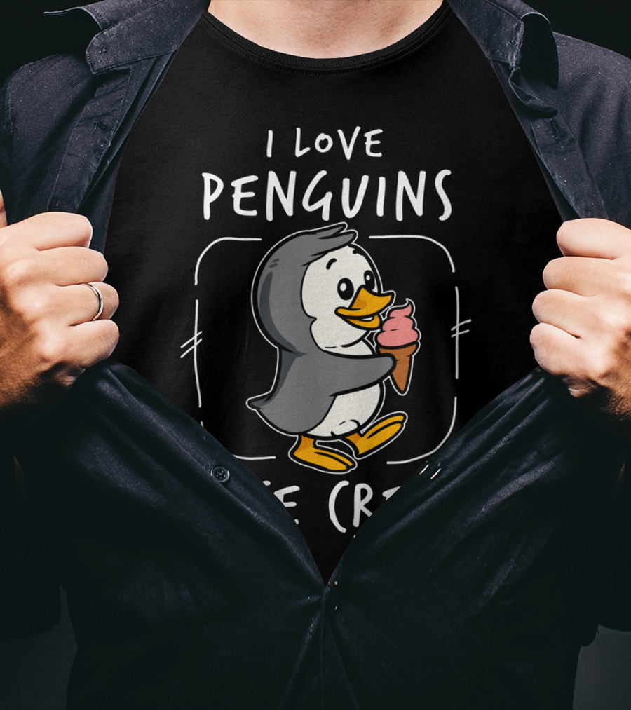 I Love Penguins And Ice Cream Sorbet Delicious Funny T-Shirt