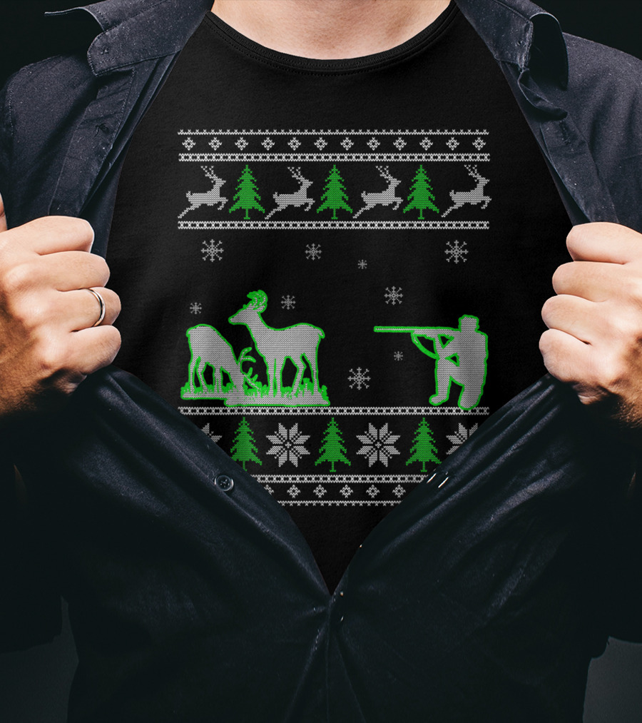 Funny Ugly Christmas Sweater Hunting Deer Hunters T-Shirt