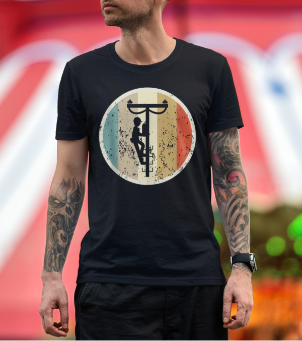 Premium T-Shirt: High Voltage Electrician Climbing Power Pole Retro Vintage Electrical T-Shirt High Voltage Electrician Climbing Power Pole Retro Vintage Electrical T-Shirt