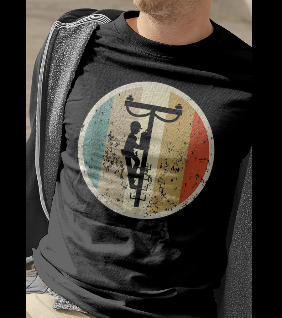 High Voltage Electrician Climbing Power Pole Retro Vintage Electrical T-Shirt