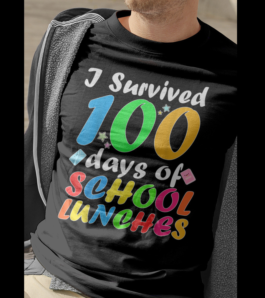I Survived 100 Days Of School Lunches Colorful Stars And Playful Faces T-Shirt