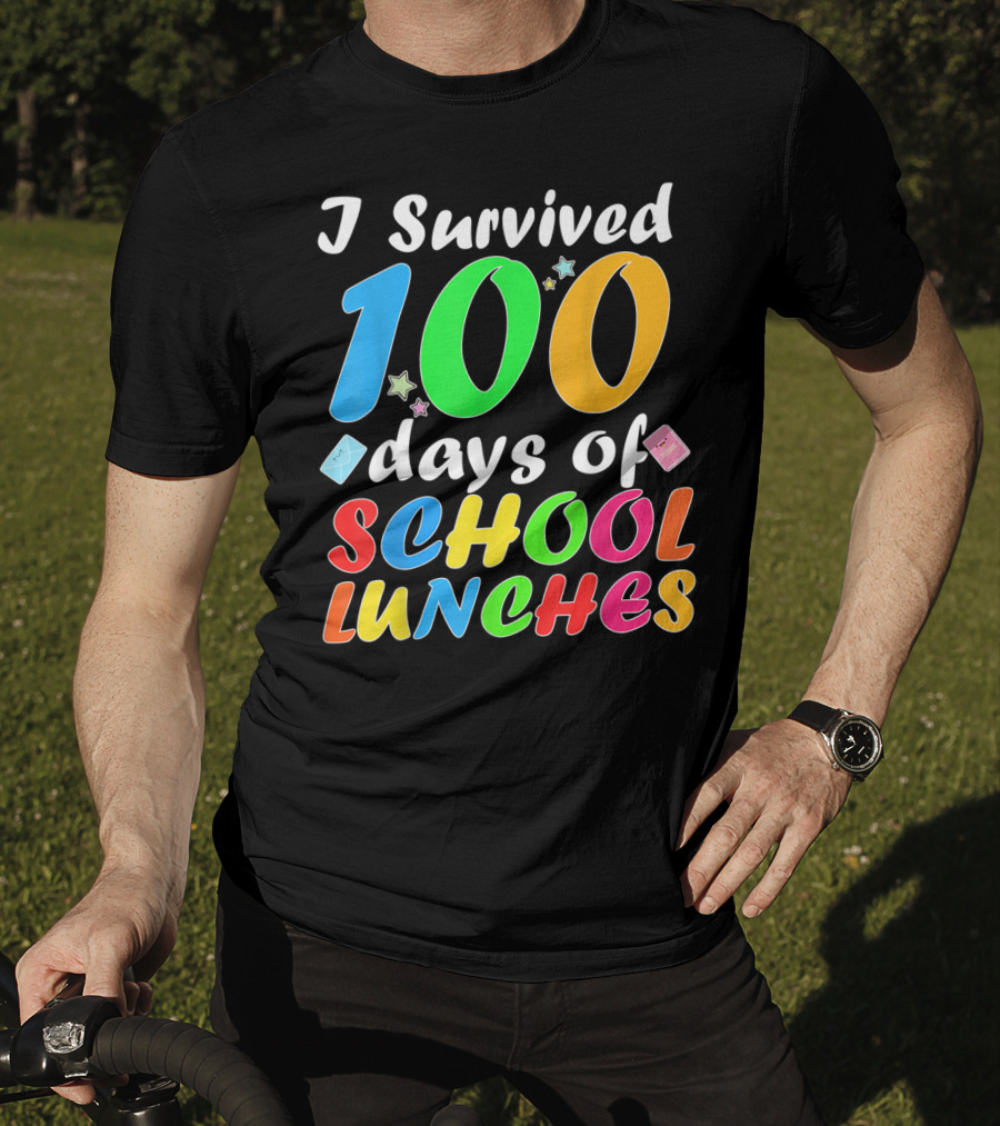 I Survived 100 Days Of School Lunches Colorful Stars And Playful Faces T-Shirt