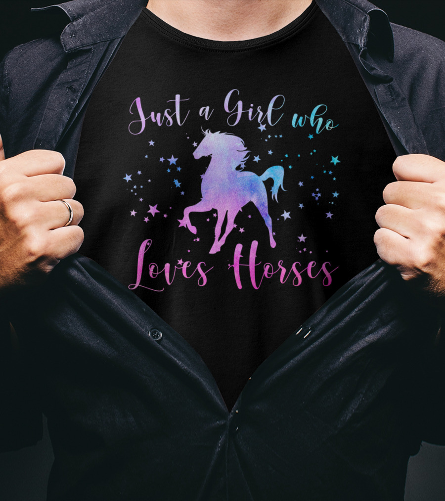 Just A Girl Who Loves Horses With Stars And Colorful Horse T-Shirt