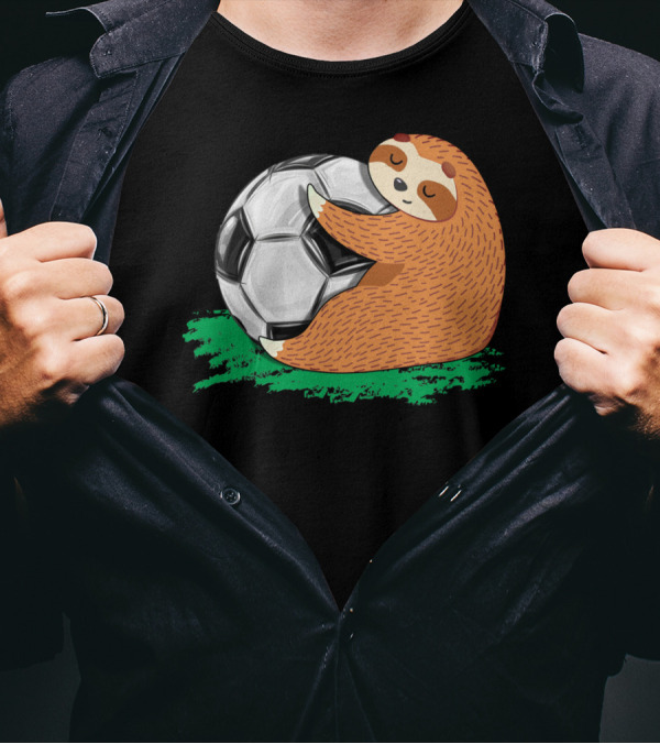 Lazy Sloth Soccer Lover Team Ball Sport Hugging Giant Soccer Ball T-Shirt
