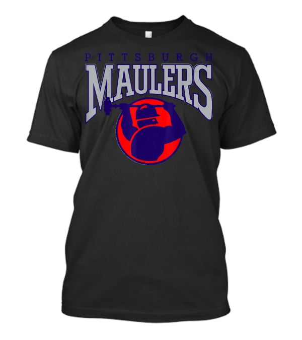 Pittsburgh Maulers Football Team Logo With Hammer Icon In Blue And Red T-Shirt