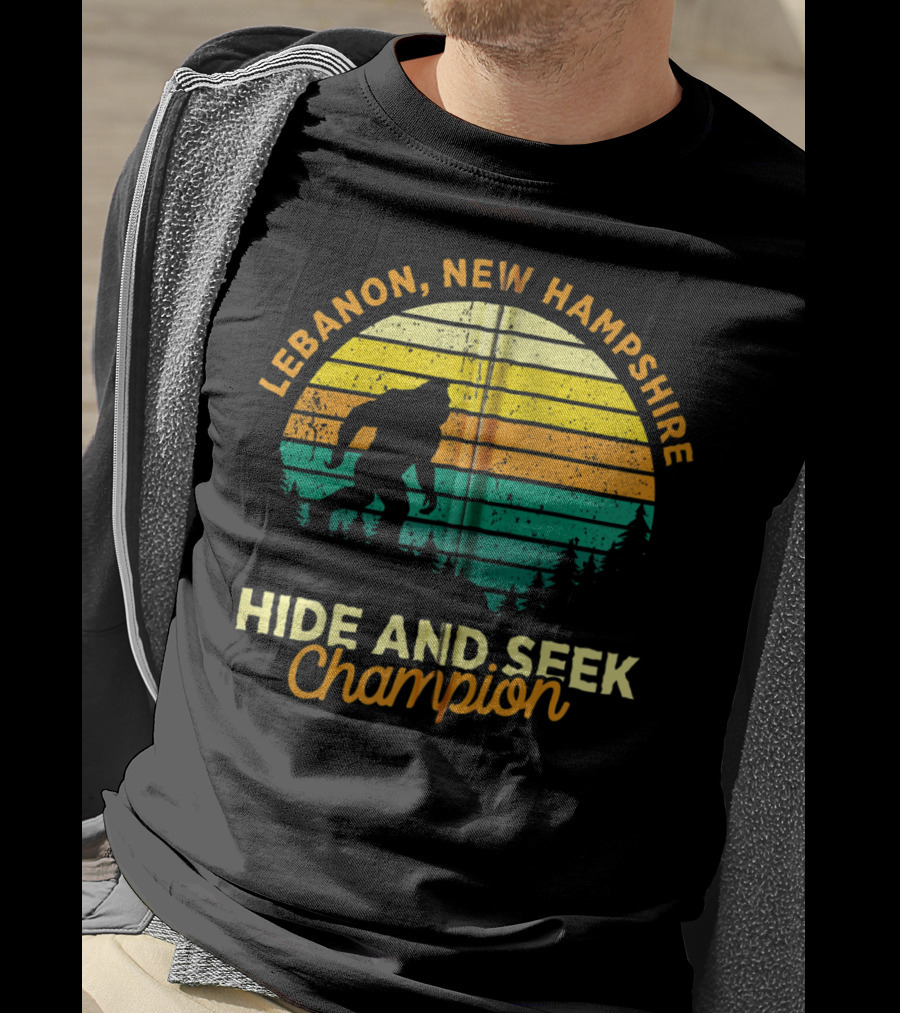 Lebanon New Hampshire Bigfoot Hide And Seek Champion Retro Sunset T-Shirt