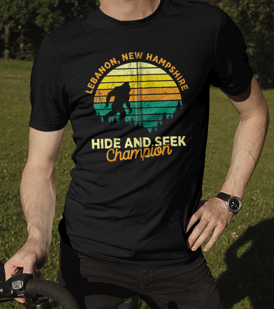 Lebanon New Hampshire Bigfoot Hide And Seek Champion Retro Sunset T-Shirt