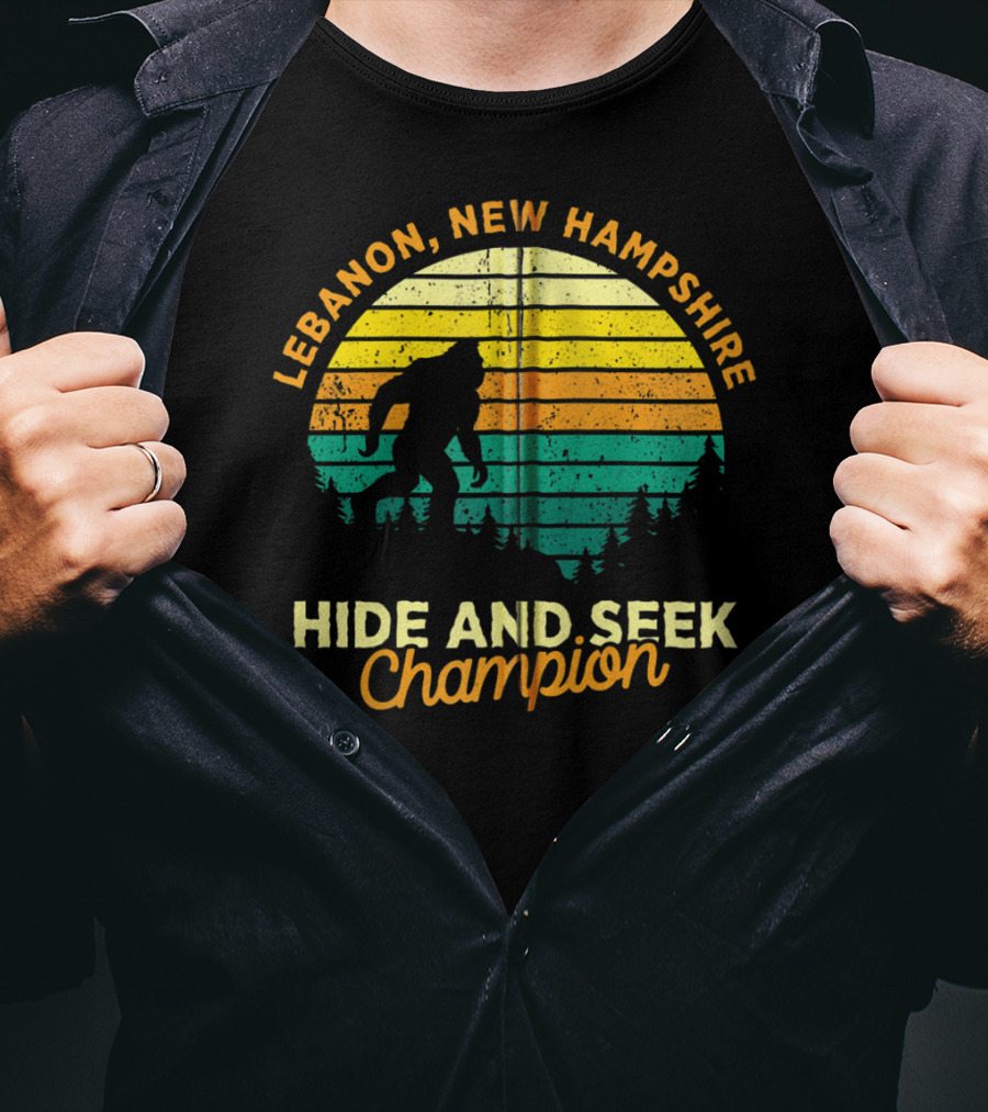Lebanon New Hampshire Bigfoot Hide And Seek Champion Retro Sunset T-Shirt