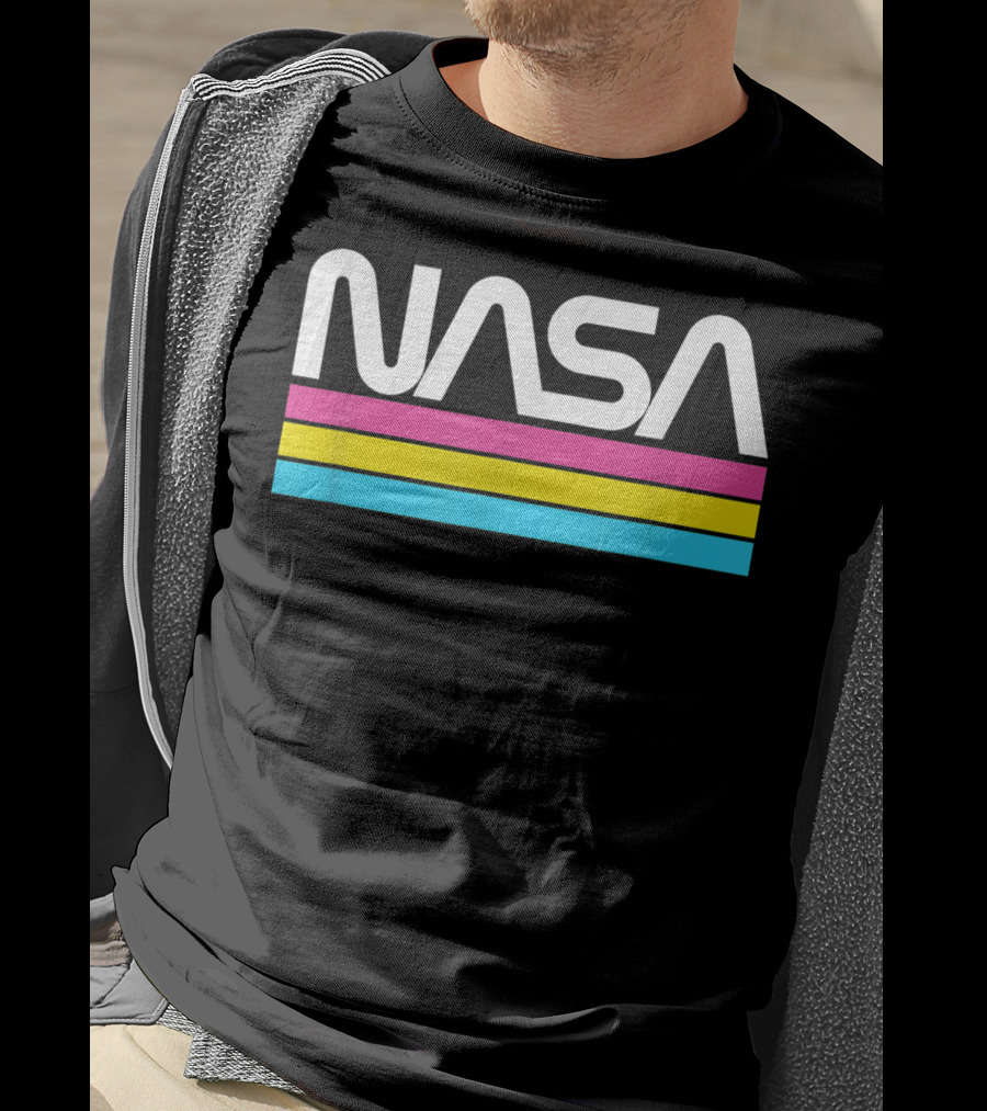 NASA Retro Style Classic Worm Logo Stripe T-Shirt