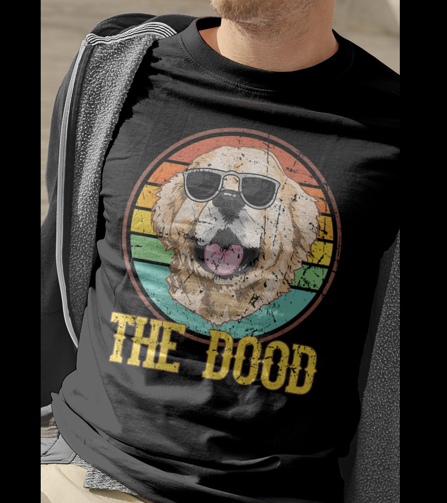 Retro Vintage Goldendoodle The Dood Dog Lovers Sunglasses Stripes T-Shirt
