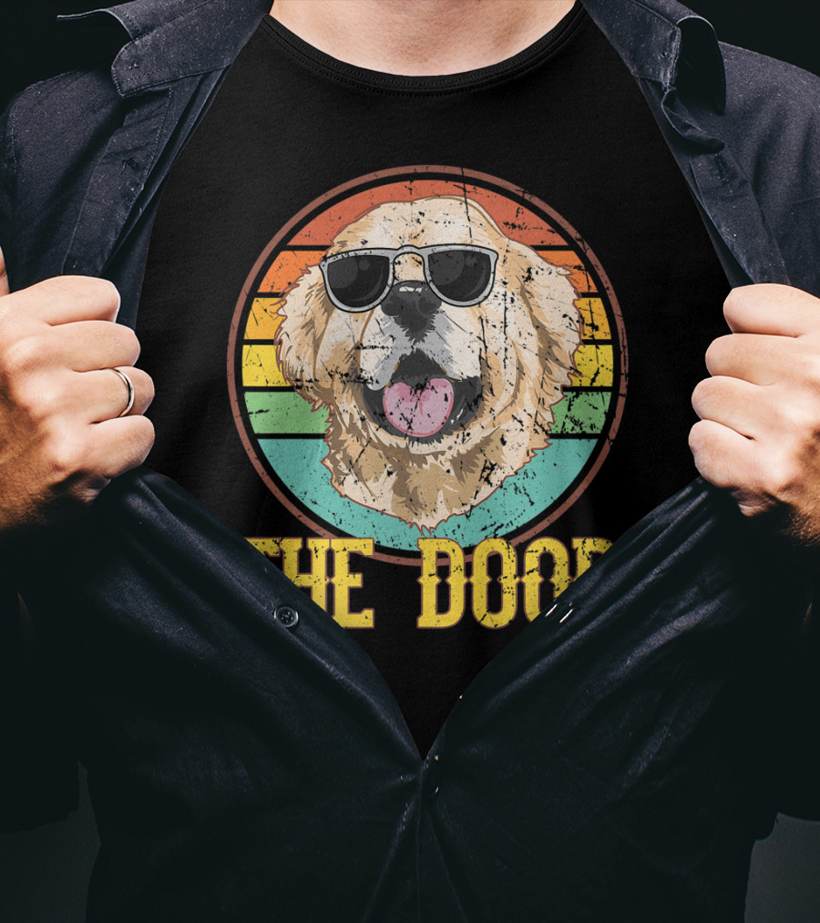 Retro Vintage Goldendoodle The Dood Dog Lovers Sunglasses Stripes T-Shirt
