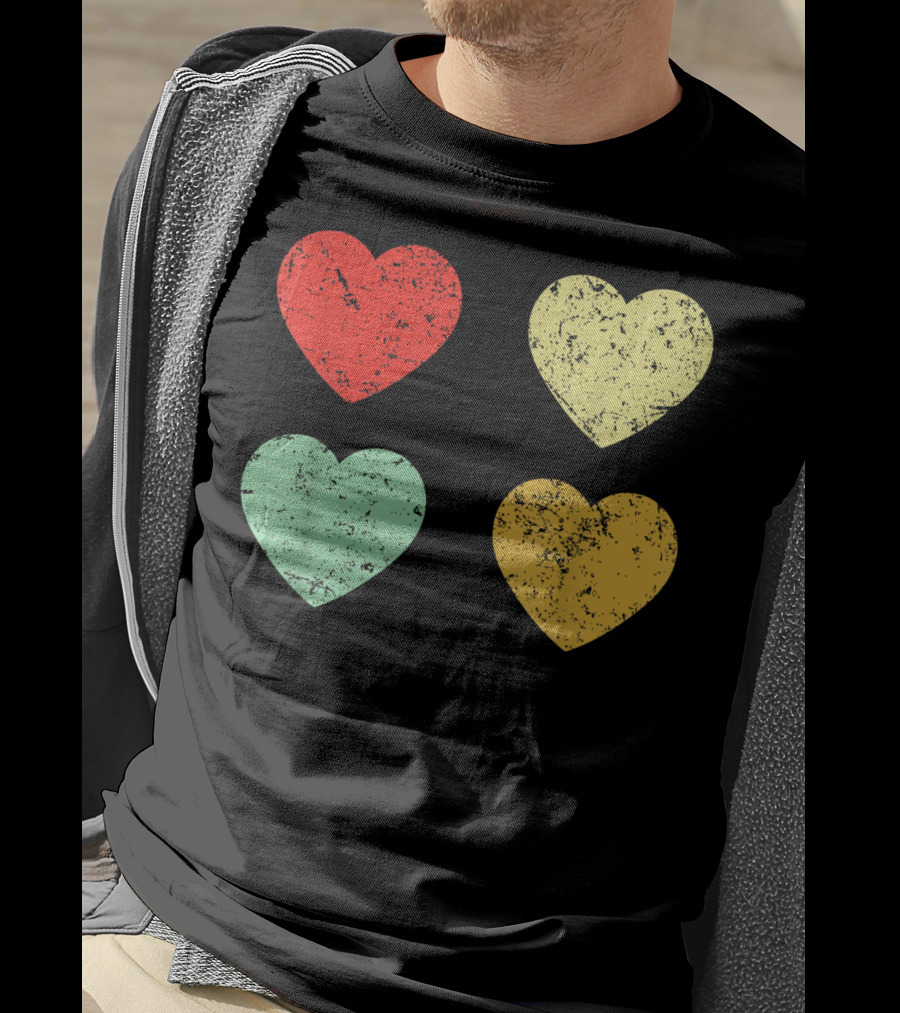 Retro Vintage Grunge Hearts Valentines Day T-Shirt