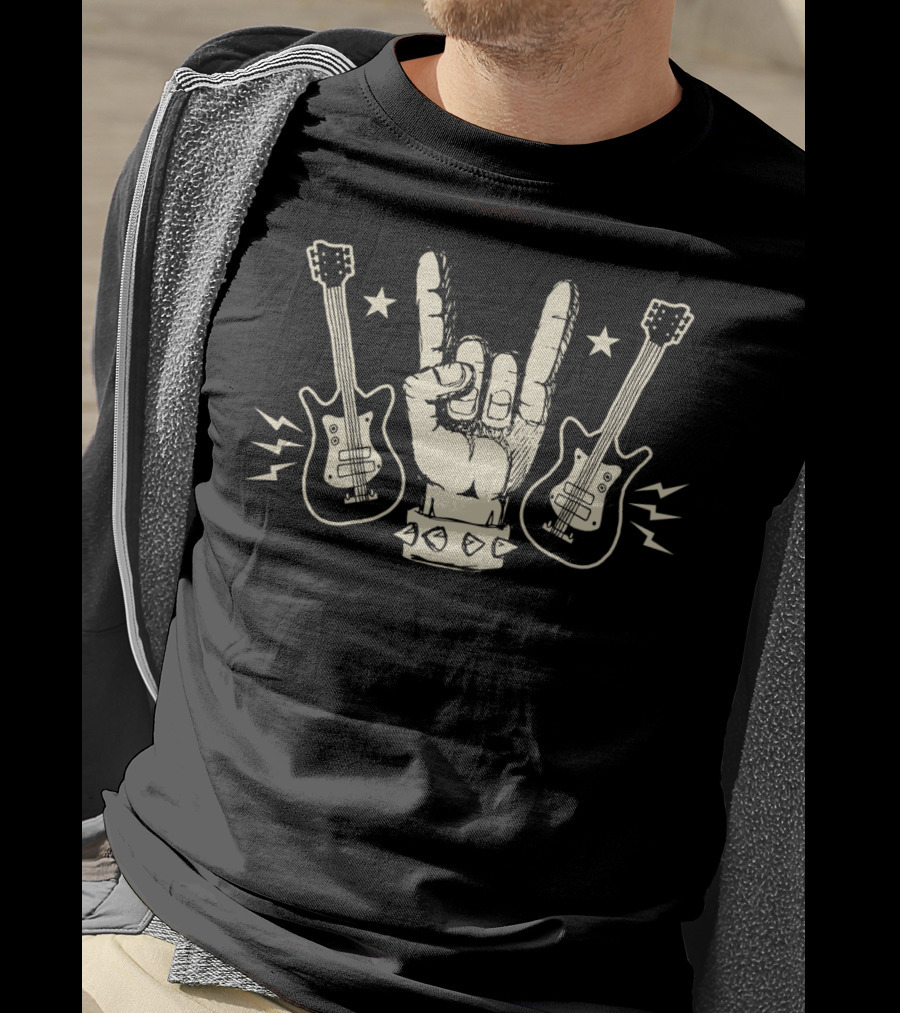 Rock Apparel Classic Band Gesture Metal Hand Sign Electric Guitars T-Shirt