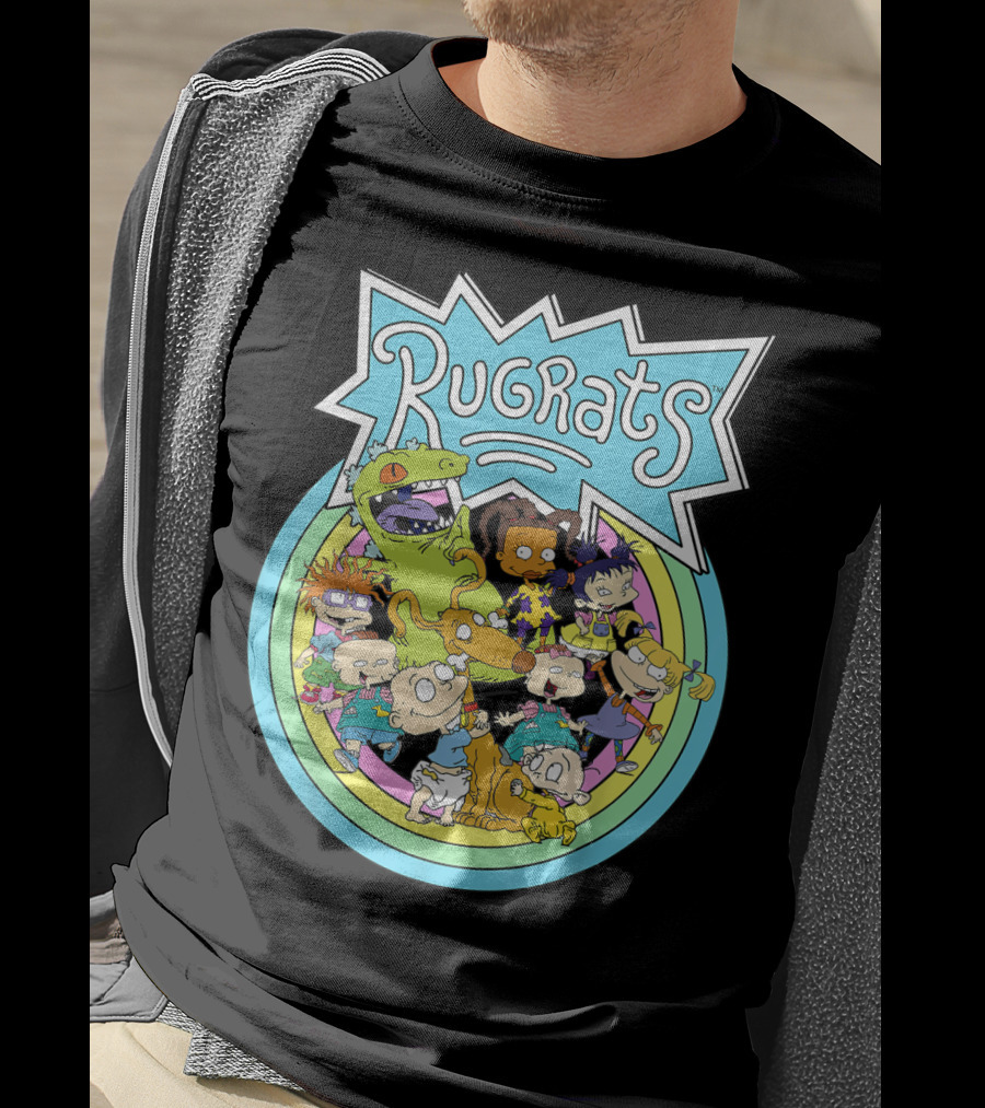Rugrats Group Characters With Rainbow Circles Classic Title T-Shirt