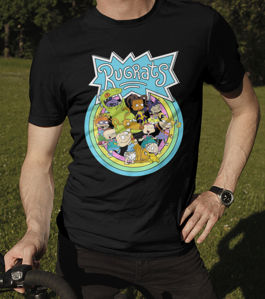 Rugrats Group Characters With Rainbow Circles Classic Title T-Shirt