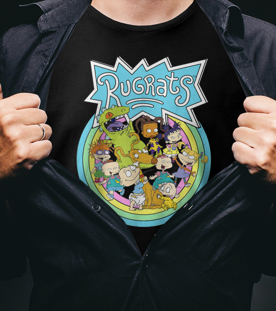 Rugrats Group Characters With Rainbow Circles Classic Title T-Shirt