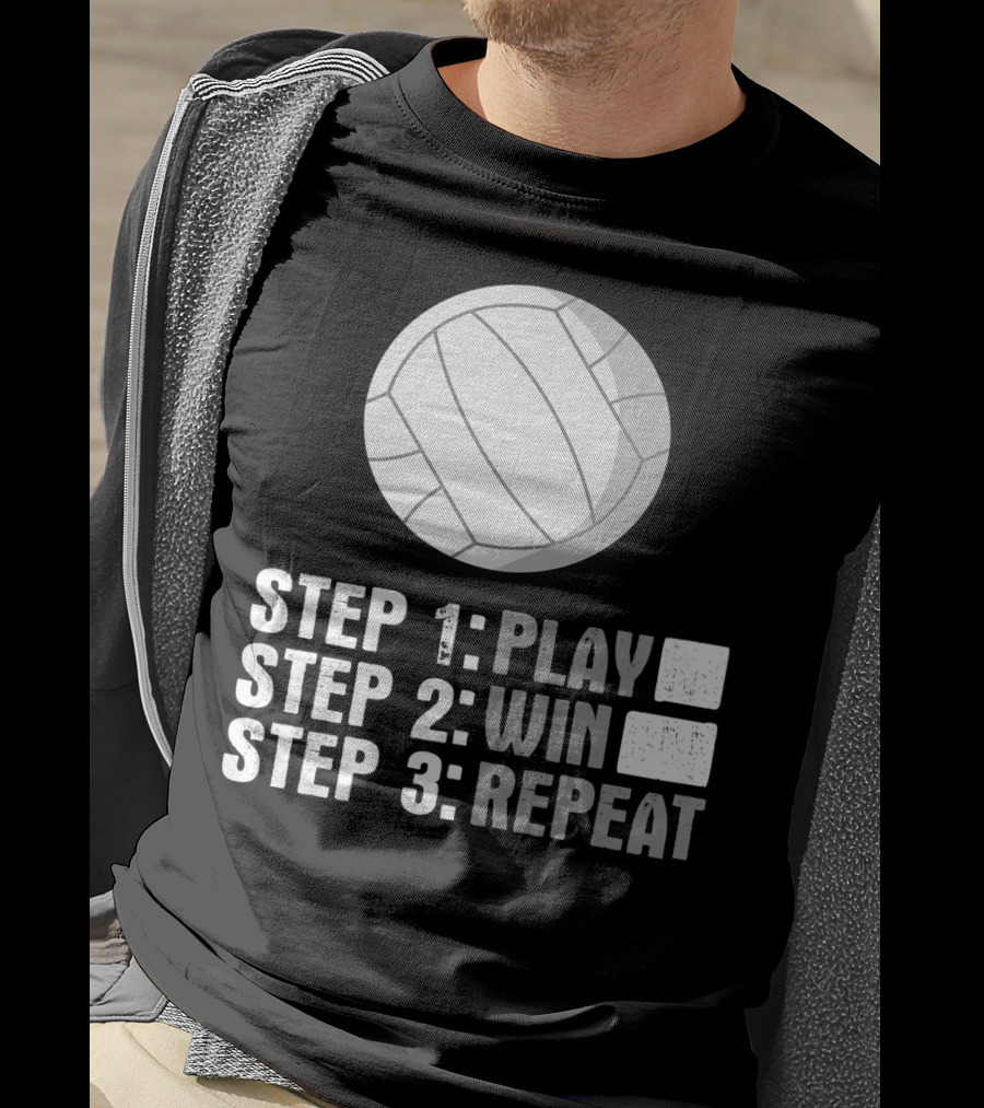 Step 1 2 3 Play Win Repeat Volleyball Athlete 7Q T-Shirt
