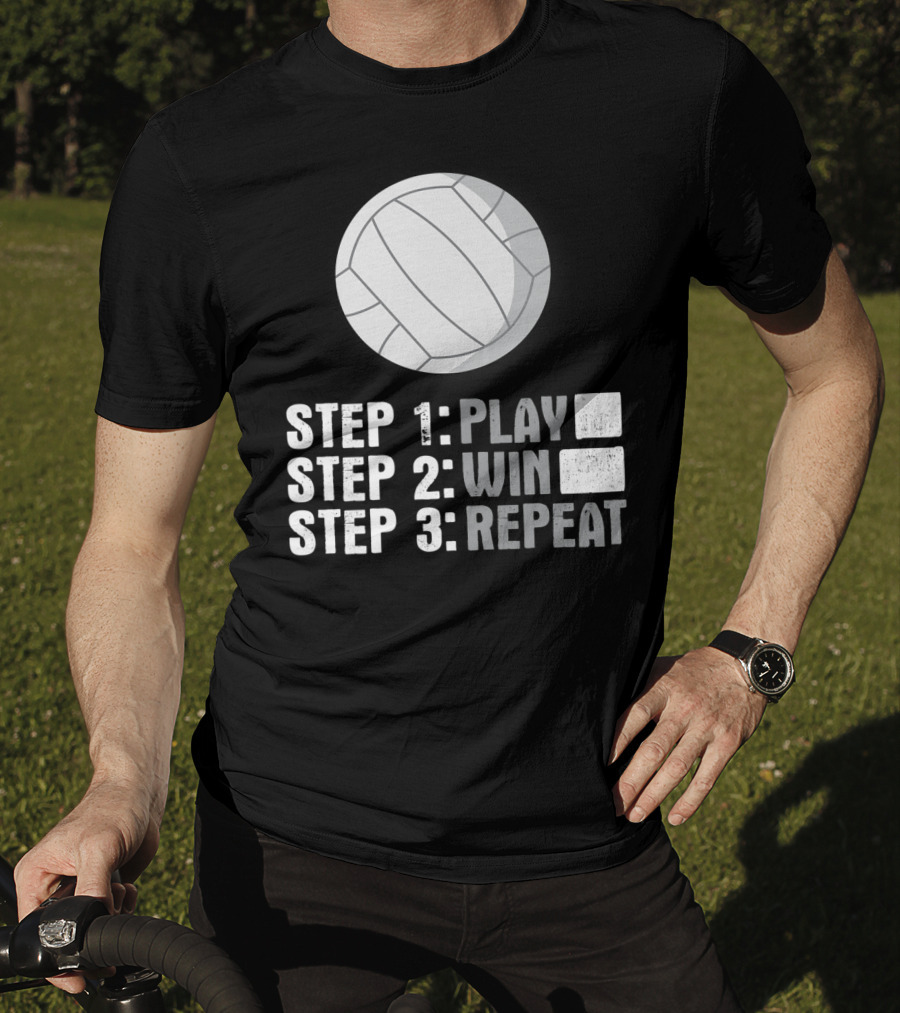 Step 1 2 3 Play Win Repeat Volleyball Athlete 7Q T-Shirt