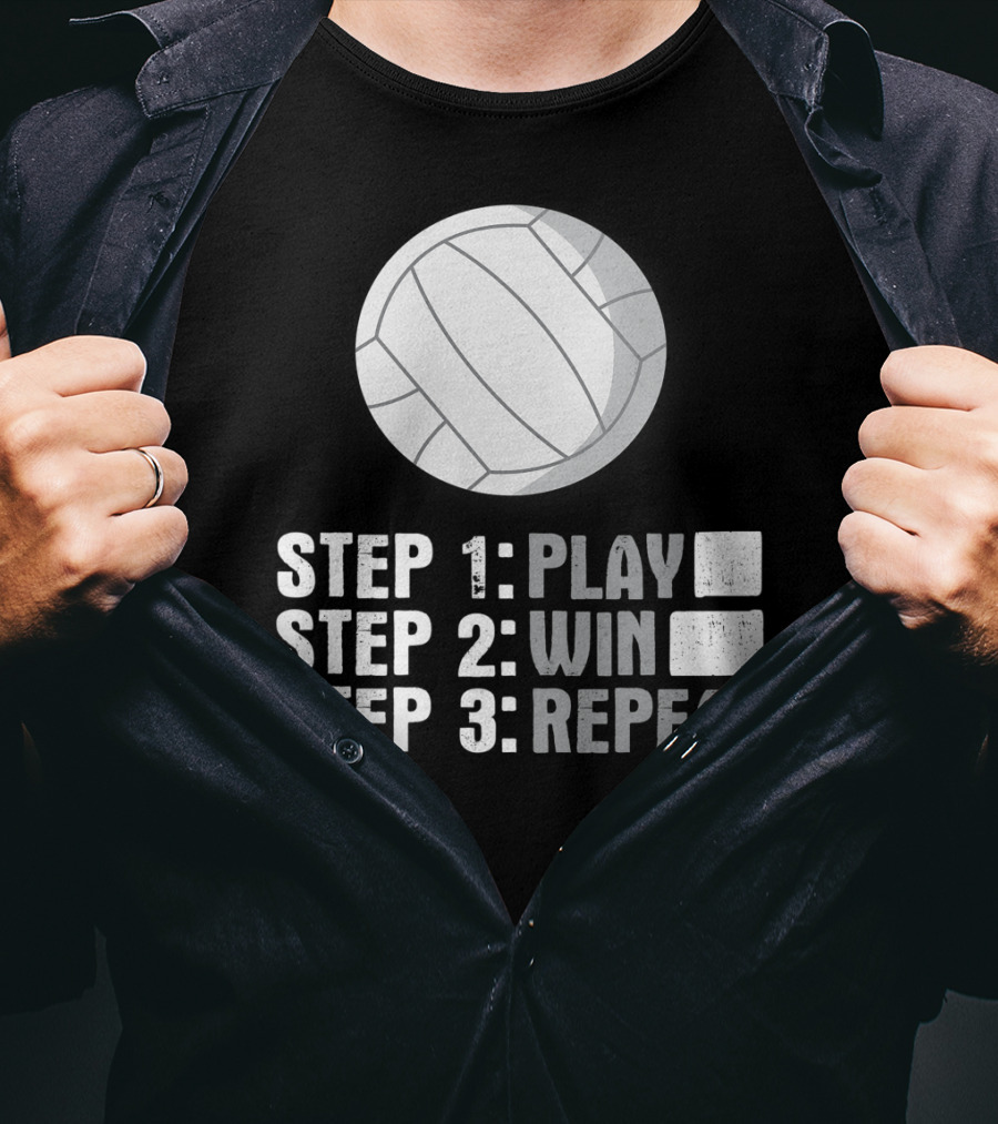 Step 1 2 3 Play Win Repeat Volleyball Athlete 7Q T-Shirt