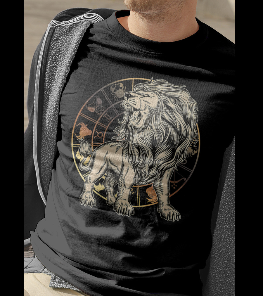 Leo Zodiac Lion Born In July August Astrology Circle T-Shirt