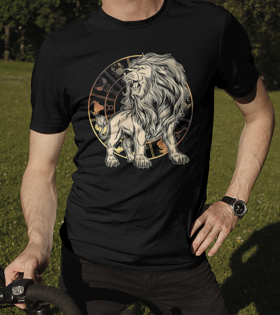 Leo Zodiac Lion Born In July August Astrology Circle T-Shirt