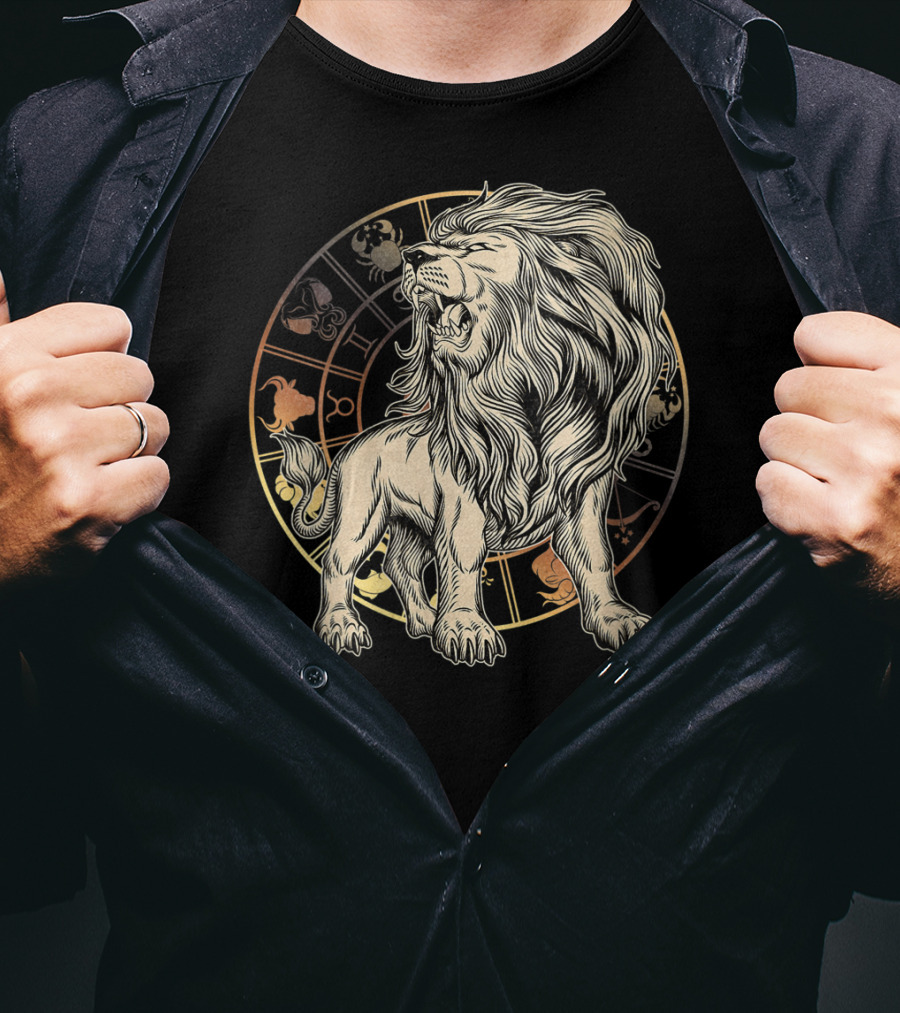 Leo Zodiac Lion Born In July August Astrology Circle T-Shirt