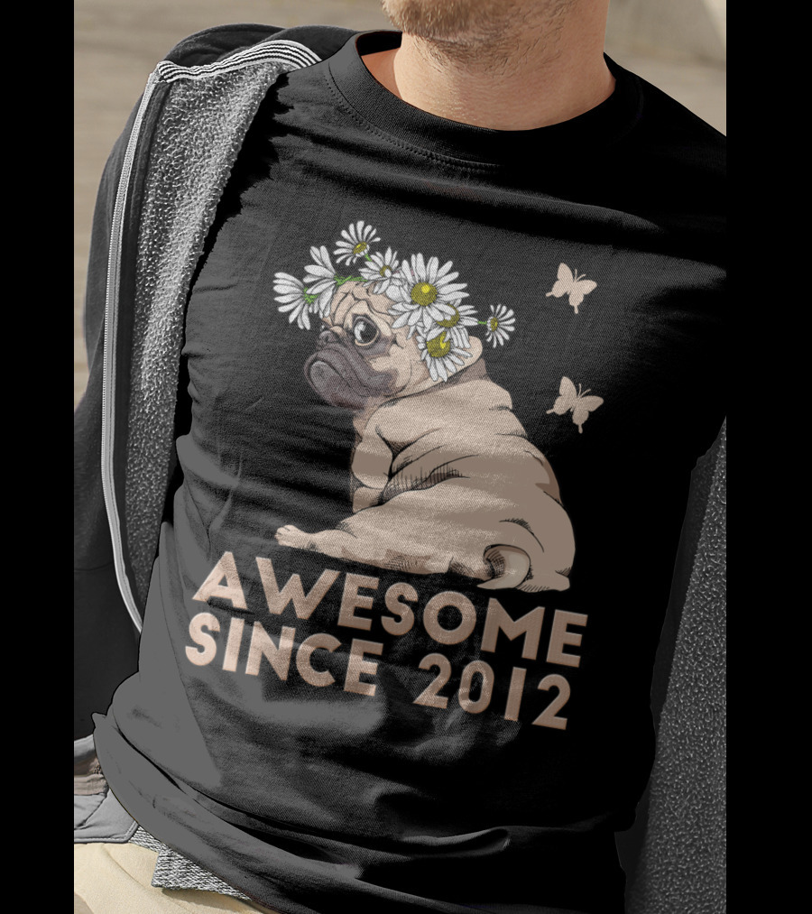 Awesome 8th Bday Puppy Pug Dog Since 2012 T-Shirt