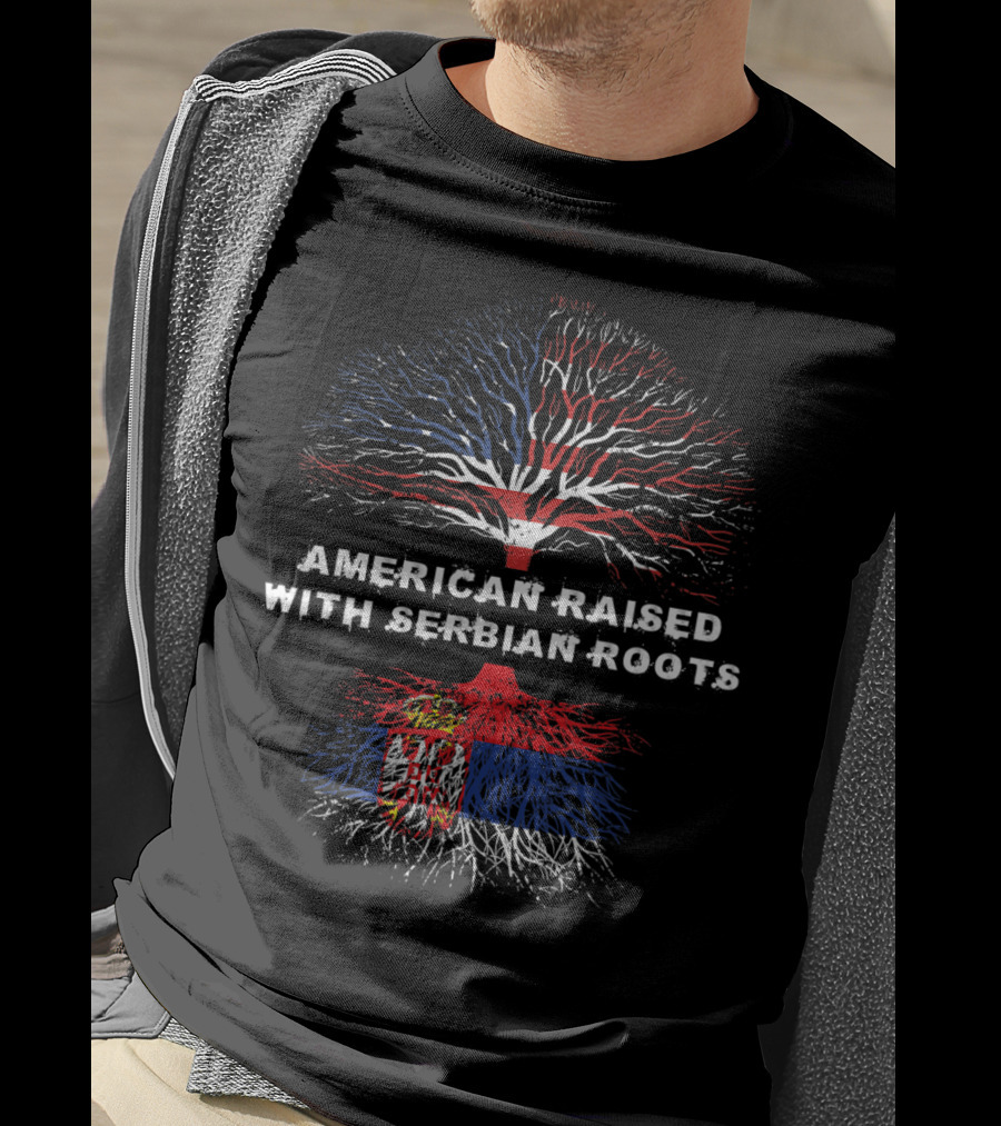 American Raised With Serbian Roots Tree Flag T-Shirt