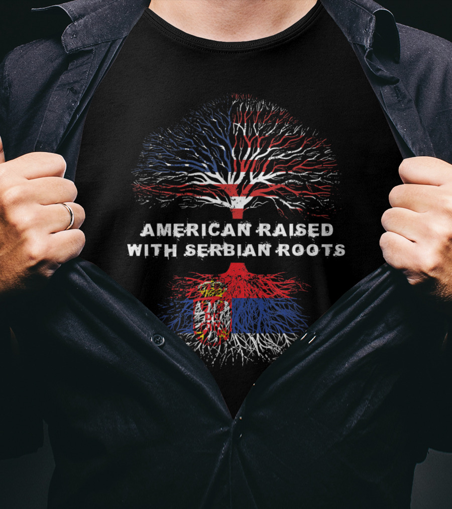 American Raised With Serbian Roots Tree Flag T-Shirt
