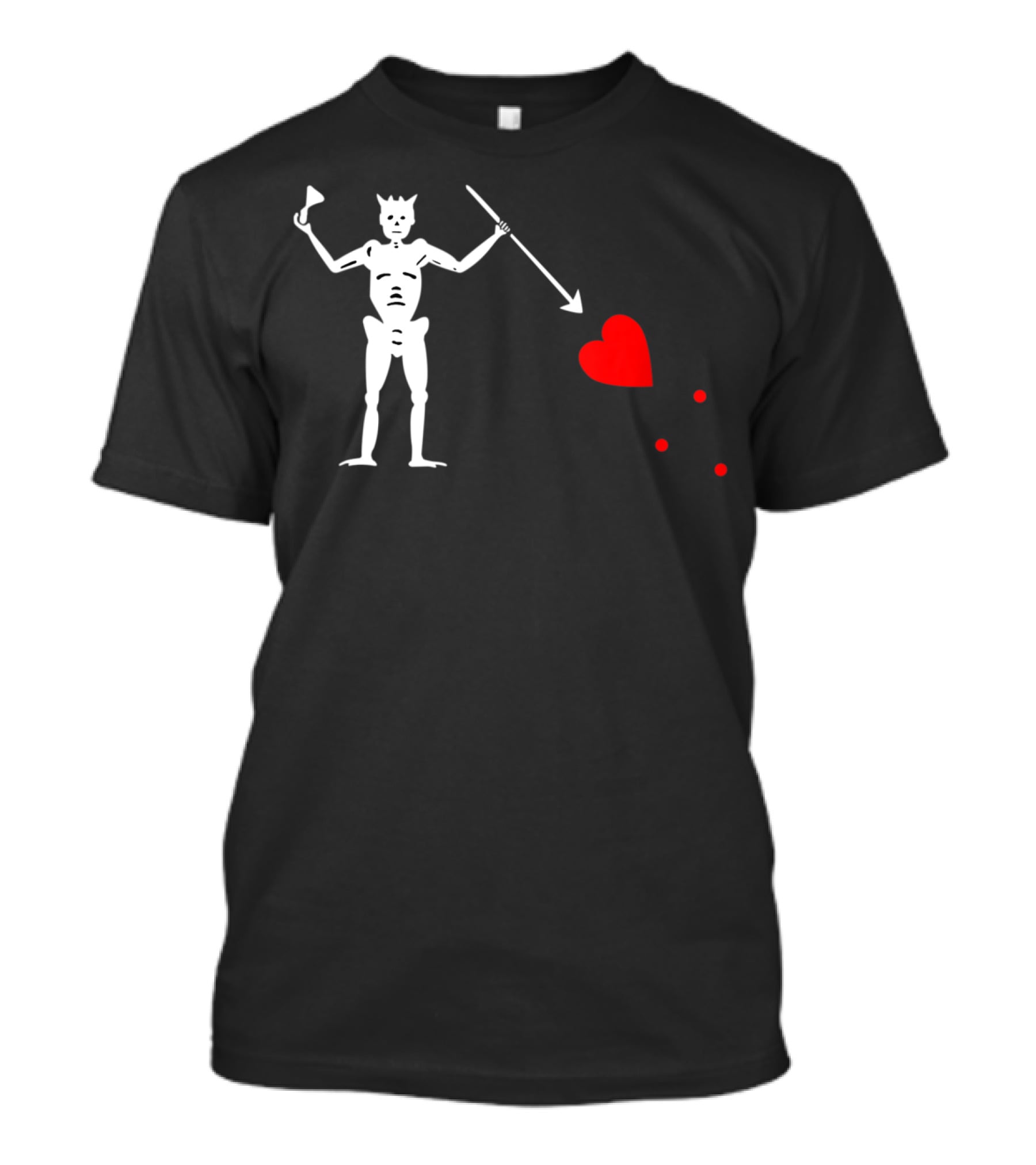 Skeleton With Spear And Heart On Blackbeard's Jolly Roger Pirate Flag T-Shirt