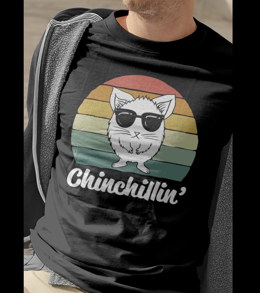 Chinchillin' Funny Chinchilla Owner Lover Retro Sunglasses T-Shirt