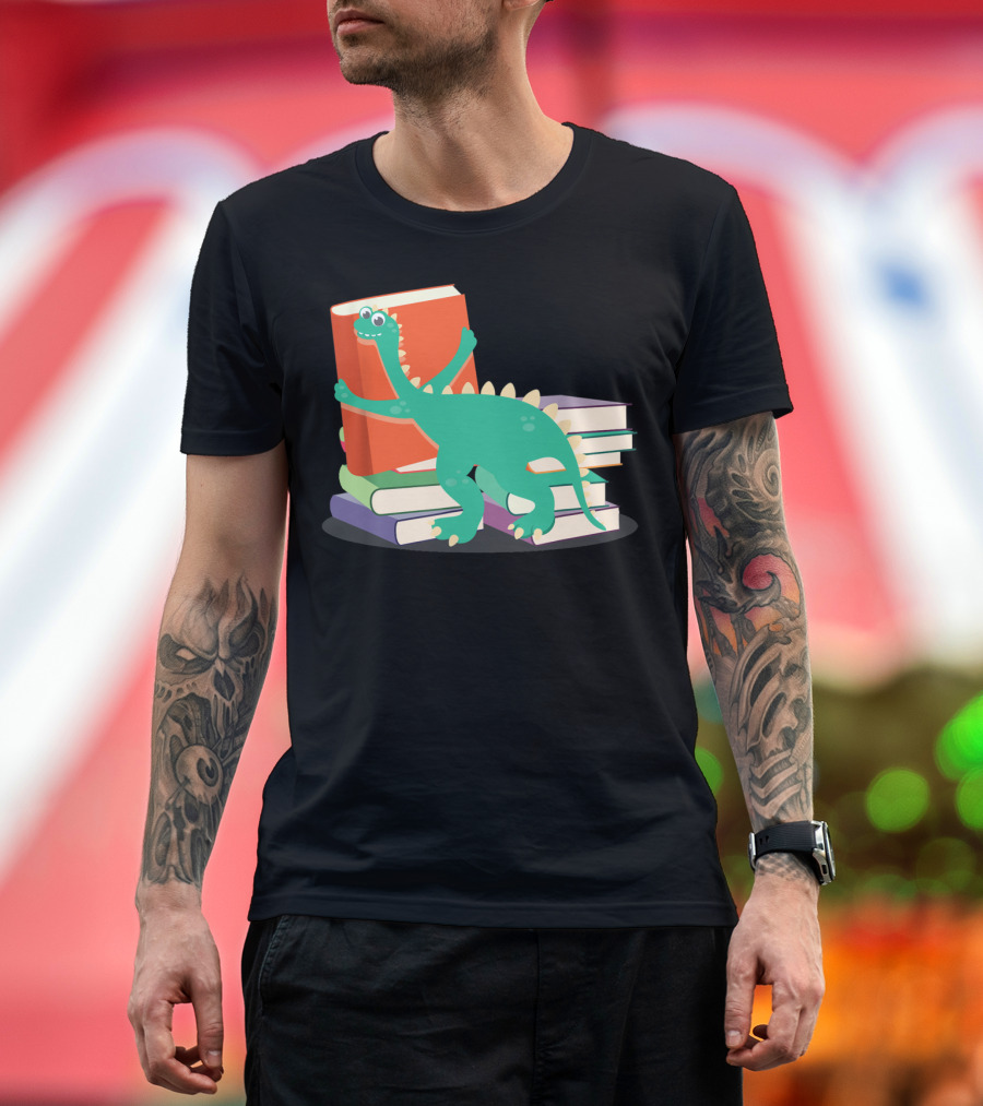 Cute Dinosaur Hugging Books for Bookish Literary Nerds T-Shirt