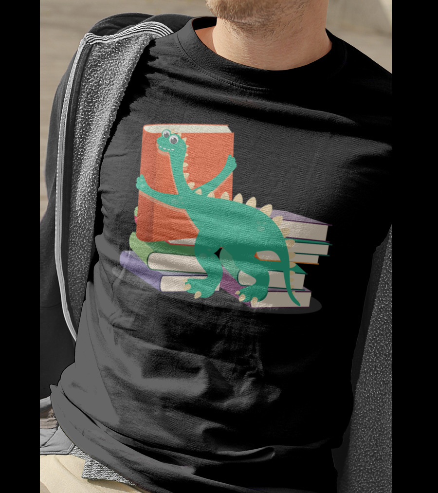Cute Dinosaur Hugging Books For Bookish Literary Nerds T-Shirt