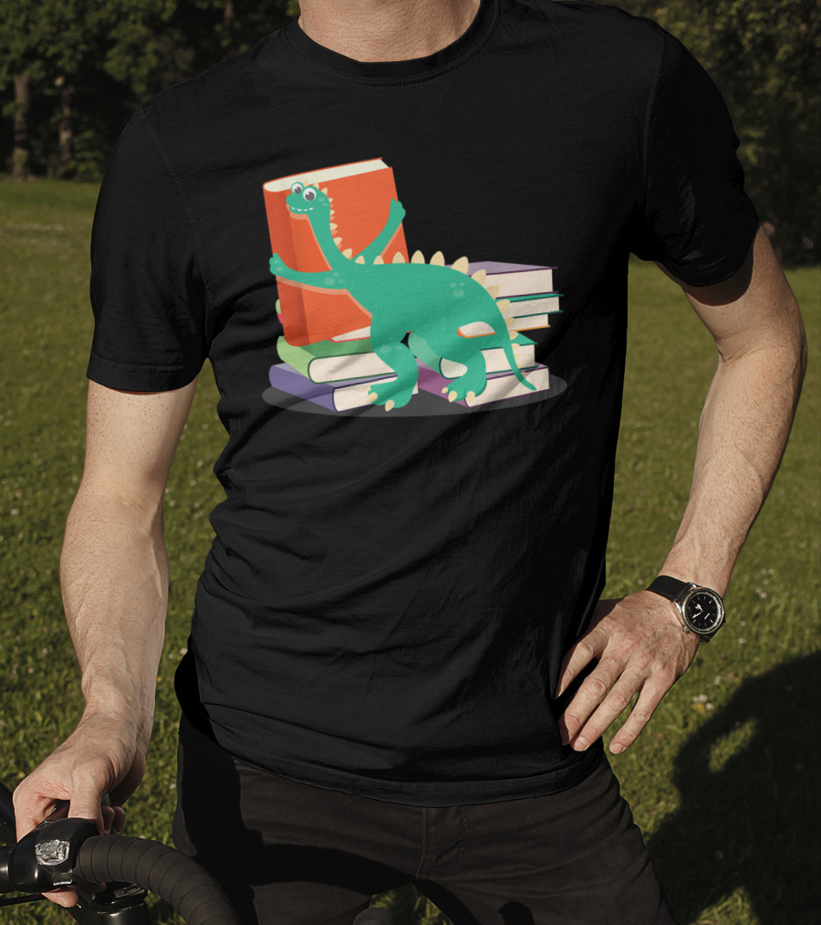 Cute Dinosaur Hugging Books For Bookish Literary Nerds T-Shirt