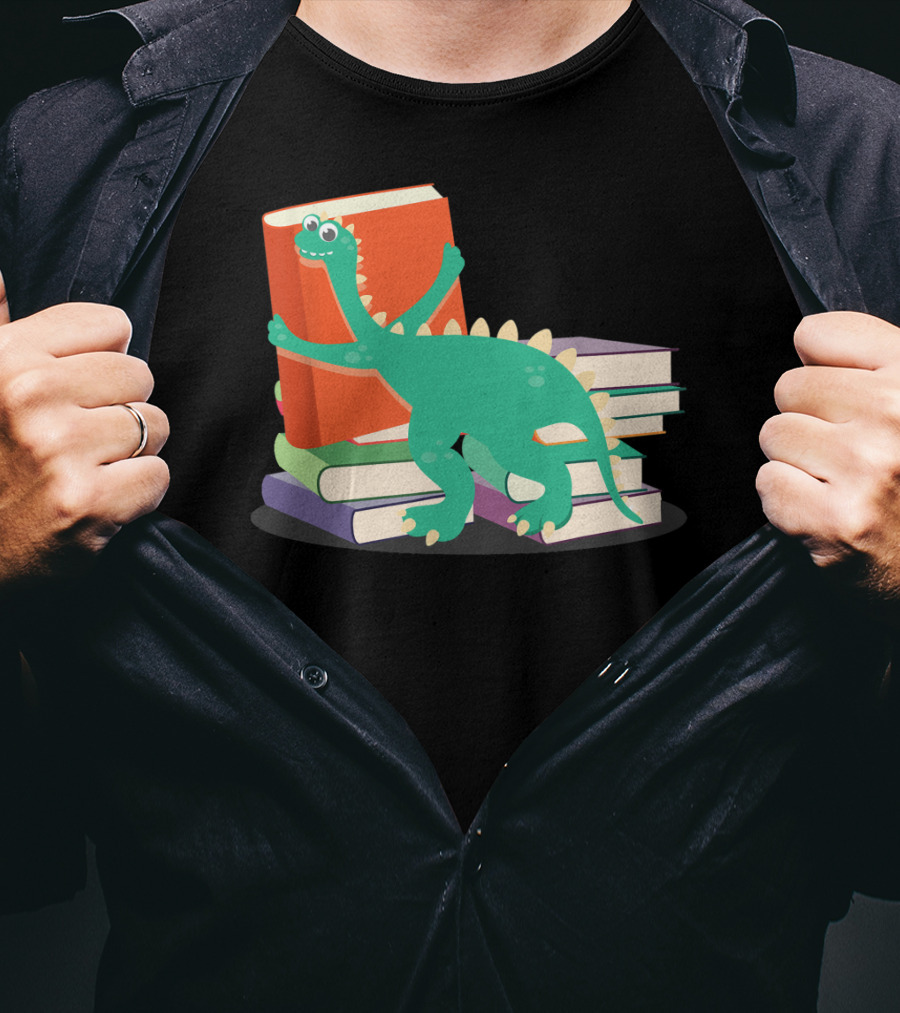 Cute Dinosaur Hugging Books For Bookish Literary Nerds T-Shirt