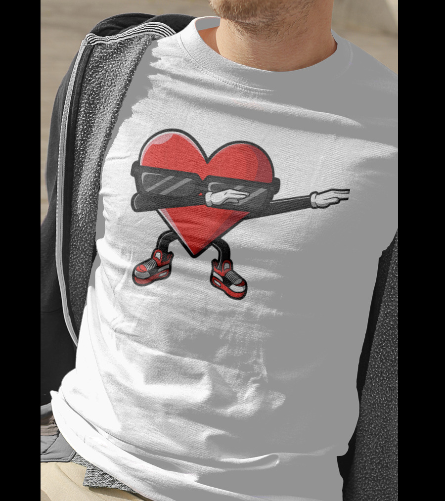 Dabbing Heart Funny Cute Valentines Day With Sneakers And Shades T-Shirt